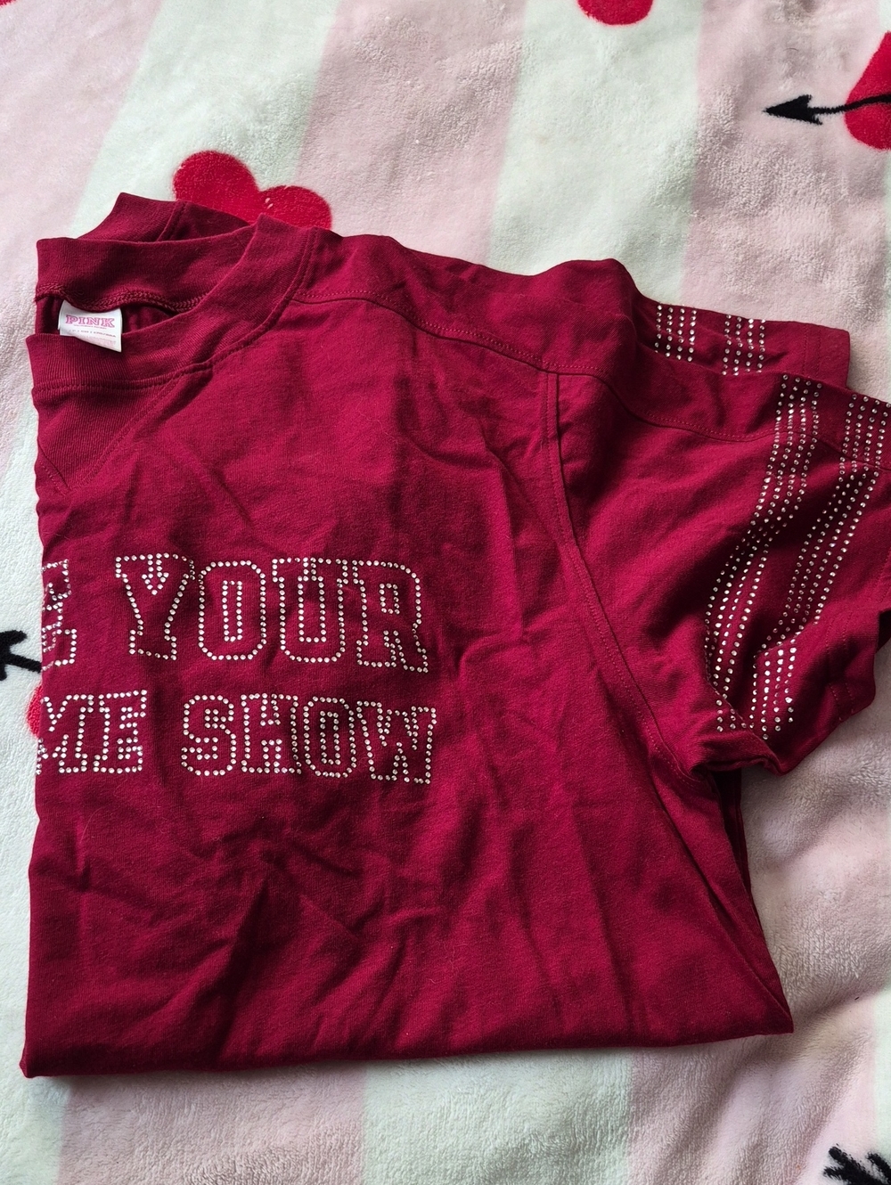PINK Victoria's Secret Deep Pink Rhinestone Logo Short Sleeve Tee